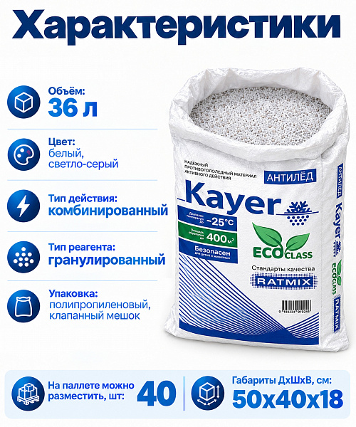 картинка Противогололедный реагент Ratmix Kayer, 25кг от магазина ОПТ6